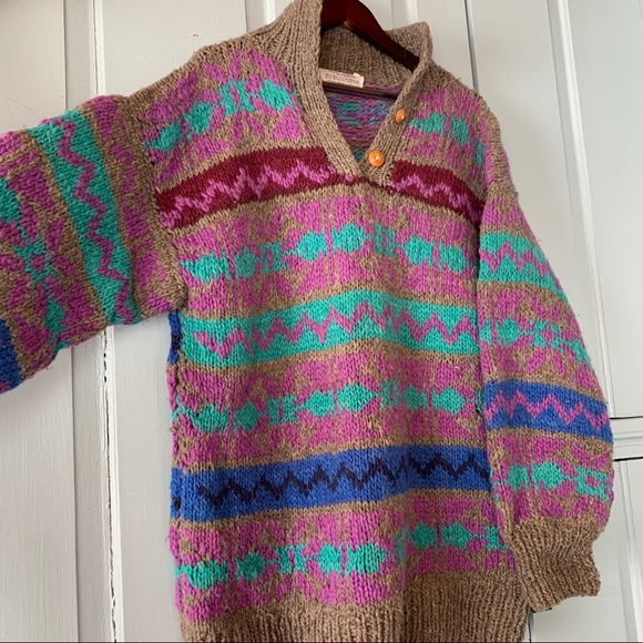 Sold🎈Vintage 90s Wool Sweater Collar Handmade Ecuador - Picture 13 of 14